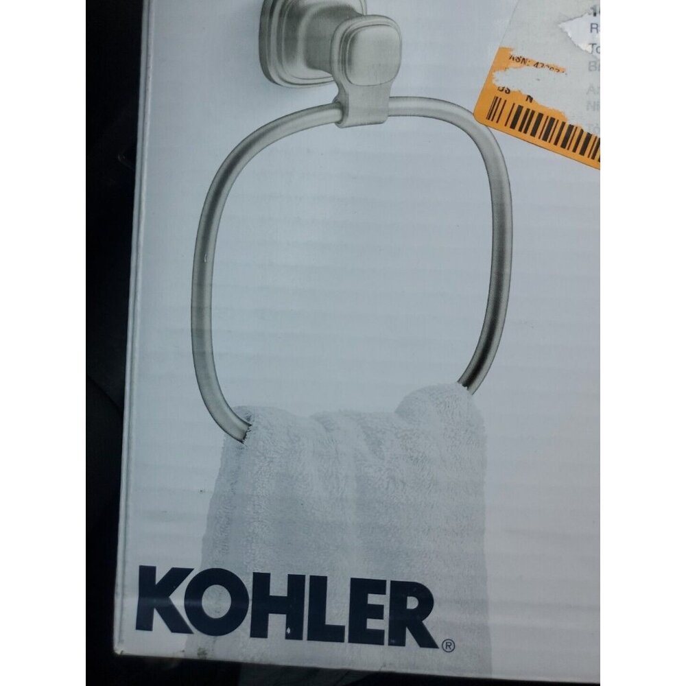KOHLER Numista Bath Hand Towel Ring Holder Wall Mount Brushed Nickel NO SCREWS